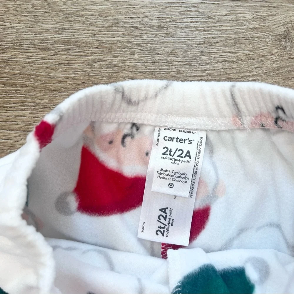 Carter’s Santa Christmas Pajama Set Sz 2T Red Merry‎ & Bright Warm Fleece NEW
